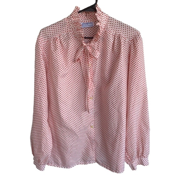Vintage Lady Holiday 70s Blouse Women’s Size Medium Polka Dot Button Front - Picture 1 of 4